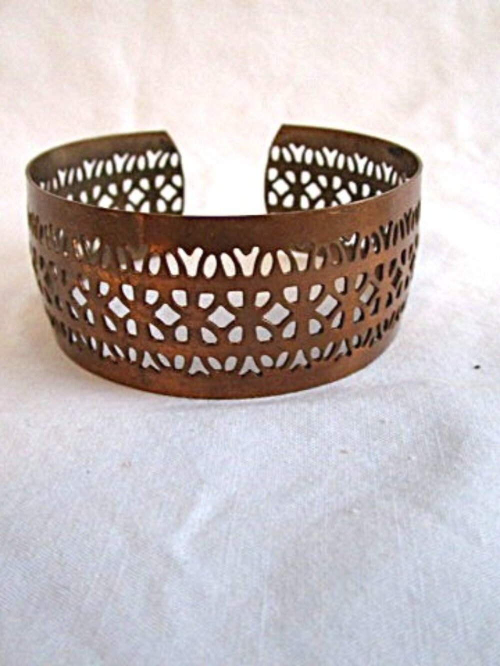 Vintage Adjustable Cuff Bracelet Marked Genuine Copper Filigree Style